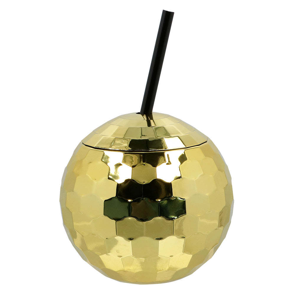 Afbeelding van Discobal drinkbeker met rietje goud 600ml