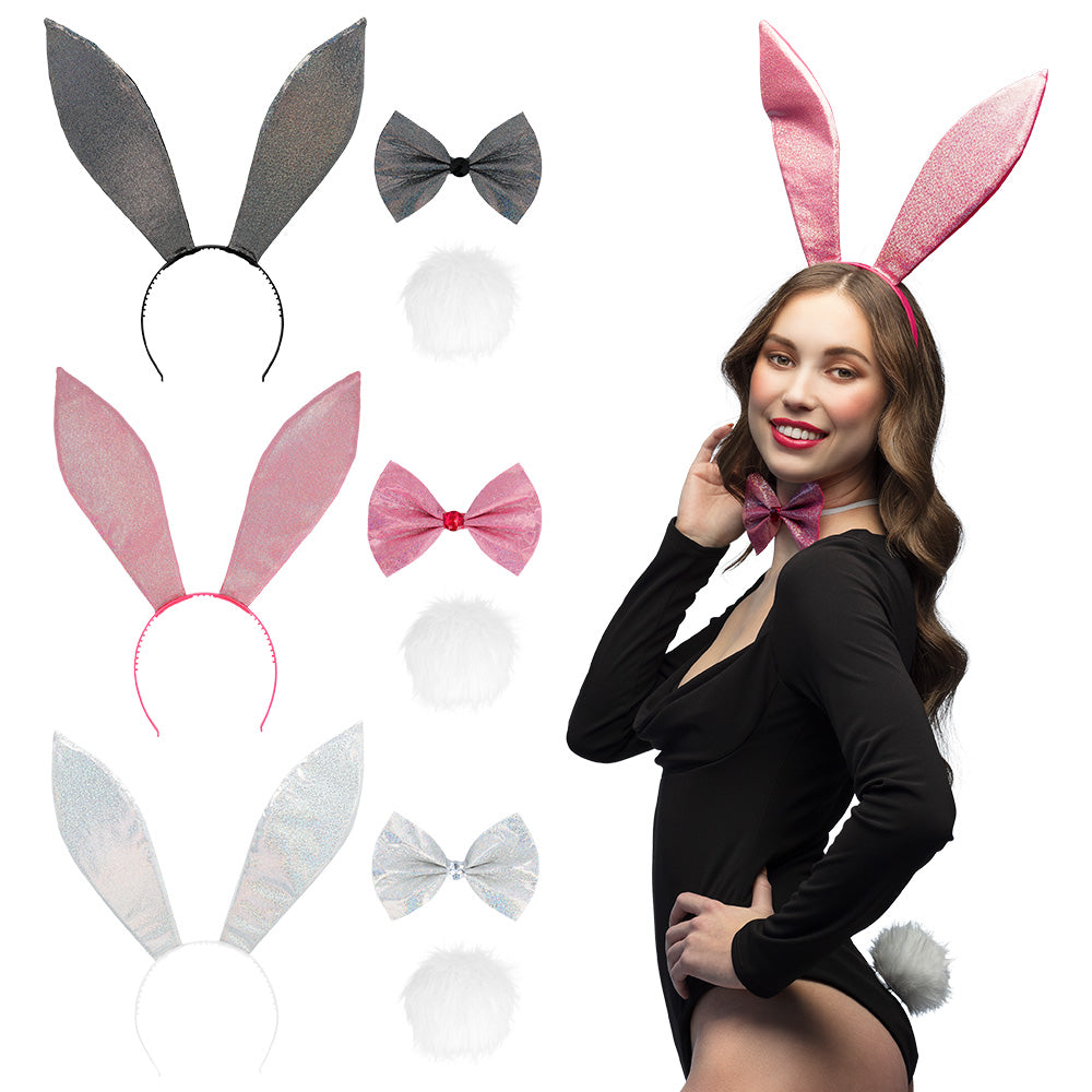 Afbeelding van Set Sparkling bunny 3 kleuren (diadeem, vlinderstrik en staart)