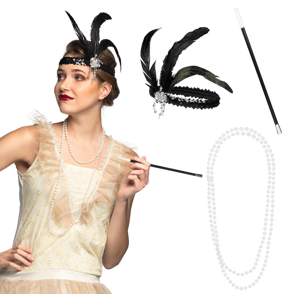 Afbeelding van Set Flapper (hoofdband, ketting en sigarettenhouder)