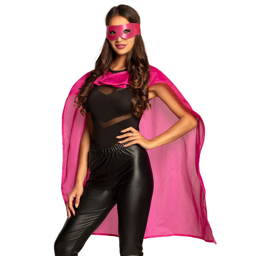 Afbeelding van Set Hero knalroze (oogmasker en cape 90 cm)