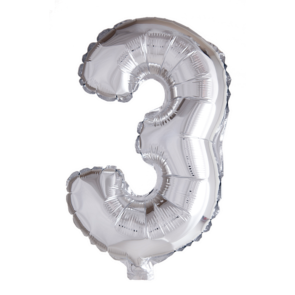 Afbeelding van Foliecijfer klein #3 zilver met helium