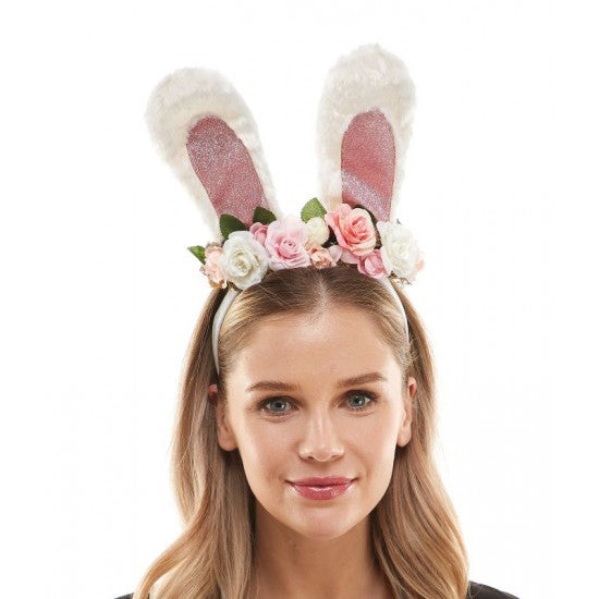 Afbeelding van Diadeem Bunny wht pk glitter