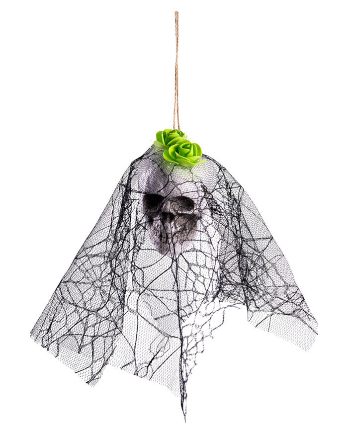 Afbeelding van Hangende Schedel met sluier en bloem 20cm