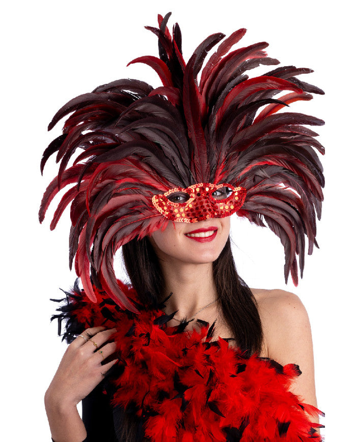 Afbeelding van Oogmasker rood met verentooi