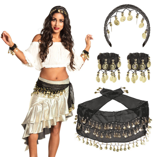 Afbeelding van Set Belly dance zwart (hoofdband, armbanden en ceintuur)