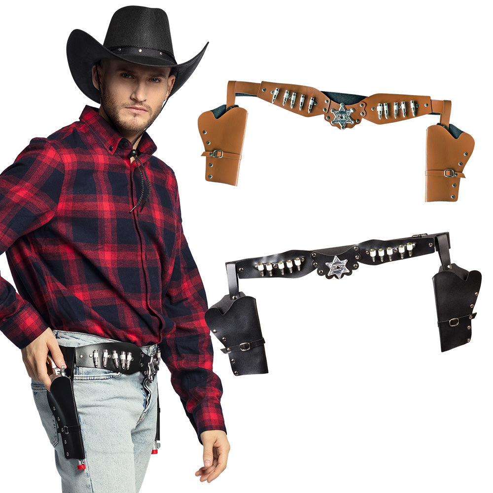 Afbeelding van Cowboyholster dubbel Sheriff 2 kleuren (125 cm)