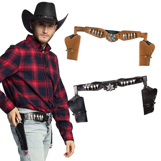 Afbeelding van Cowboyholster dubbel Sheriff 2 kleuren (125 cm)