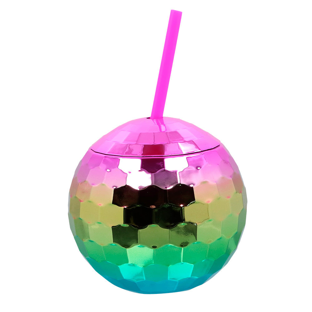 Afbeelding van Discobal drinkbeker met rietje regenboog 600ml
