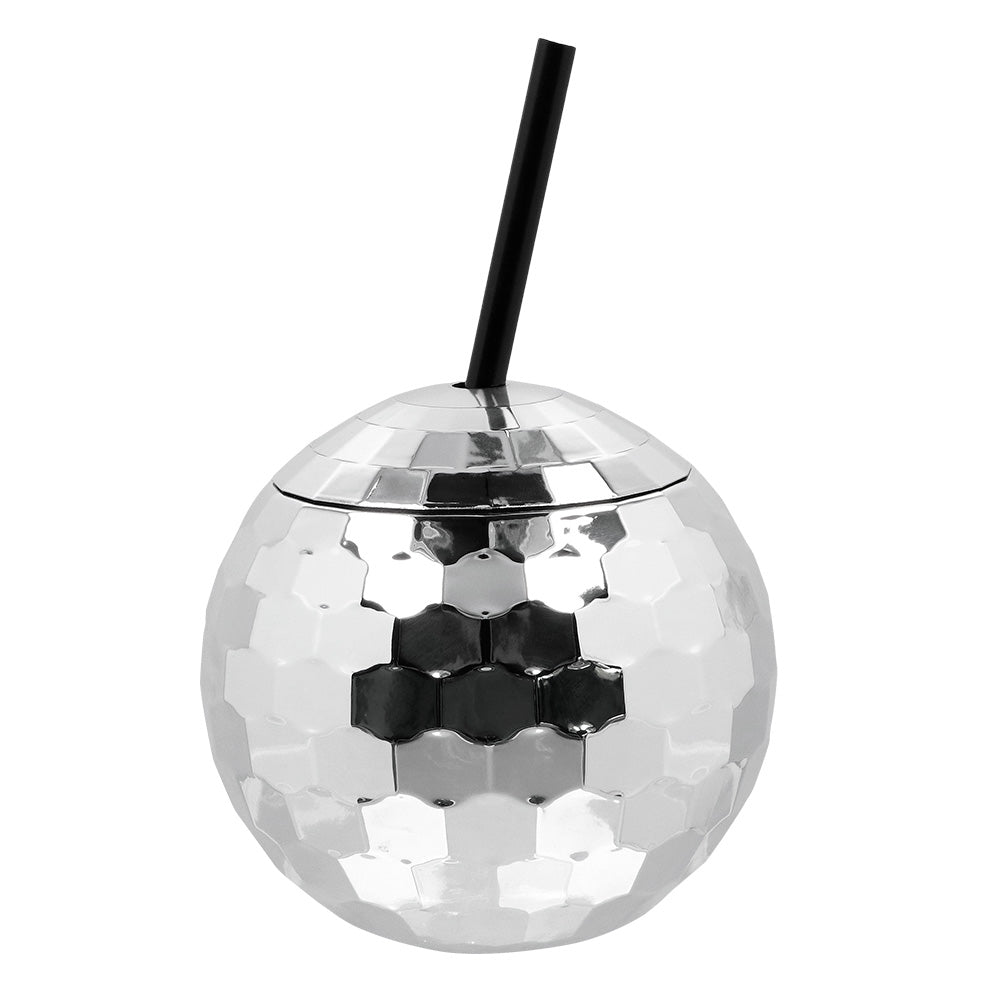 Afbeelding van Discobal drinkbeker met rietje zilver 600ml