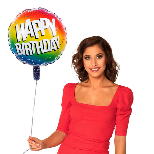 Afbeelding van Folieballon 'HAPPY BIRTHDAY' dubbelzijdig (�� 45 cm) met helium