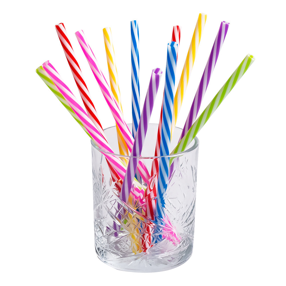 Afbeelding van Set 12 Herbruikbare plastic rietjes 6 kleuren met ragertje (21 cm)