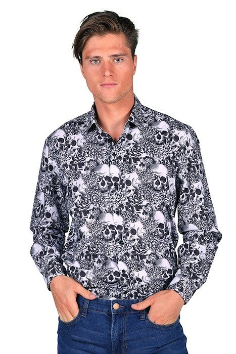 Afbeelding van Overhemd Blk Wht Skull 4344 XL