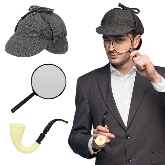Afbeelding van Set Detective (pet, pijp en vergrootglas)