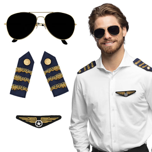 Afbeelding van Set Piloot (partybril, badge en schouderstukken)