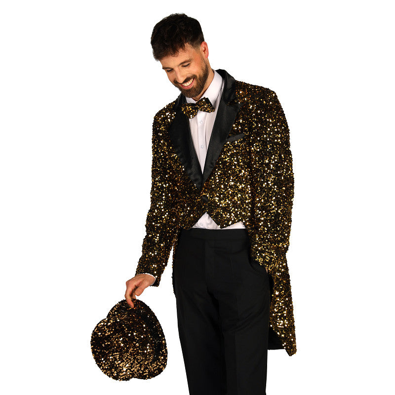 Afbeelding van Slipjas Pailletten goudzwart Broadway XL