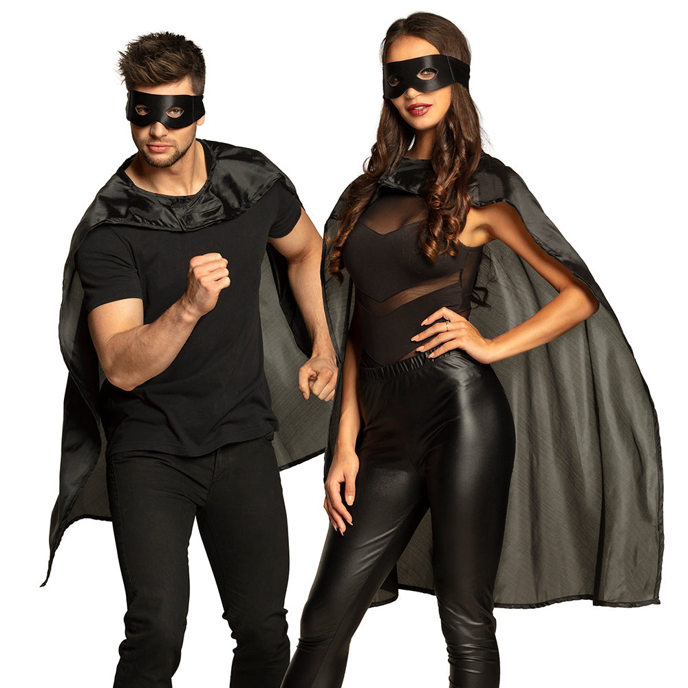 Afbeelding van Set Hero zwart (oogmasker en cape 90 cm)