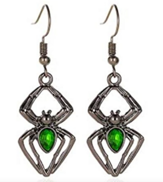 Afbeelding van Oorbellen Earrings spider grn-blk silver