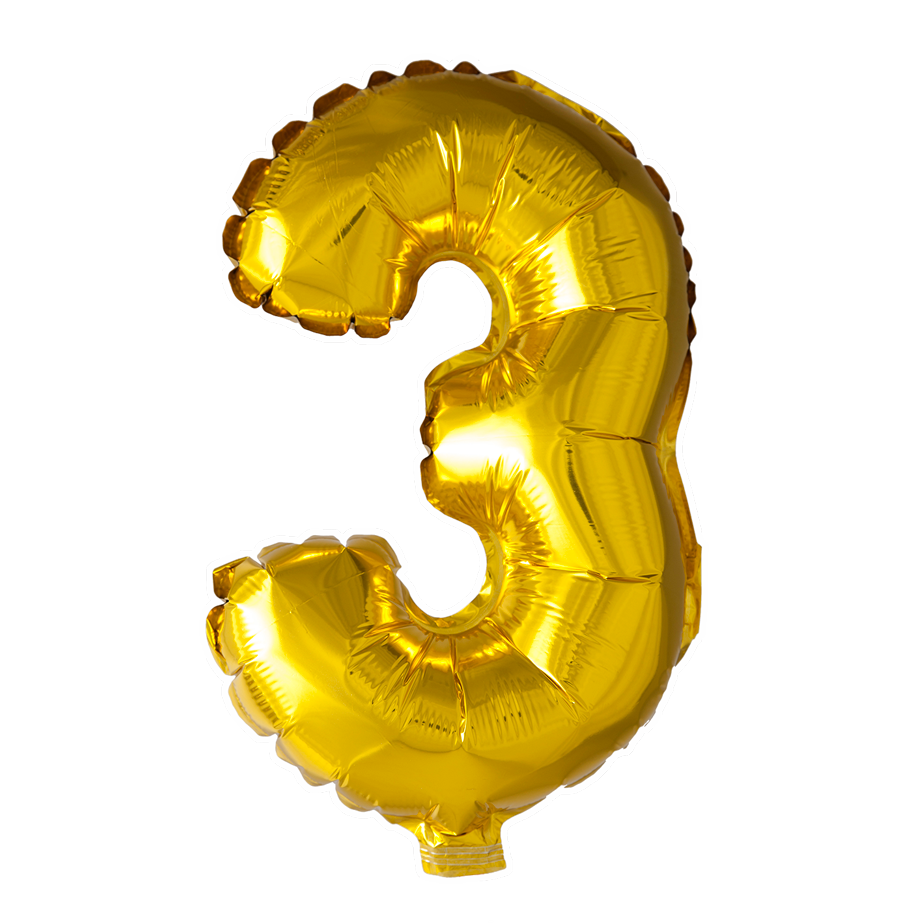 Afbeelding van Foliecijfer klein #3 goud met helium
