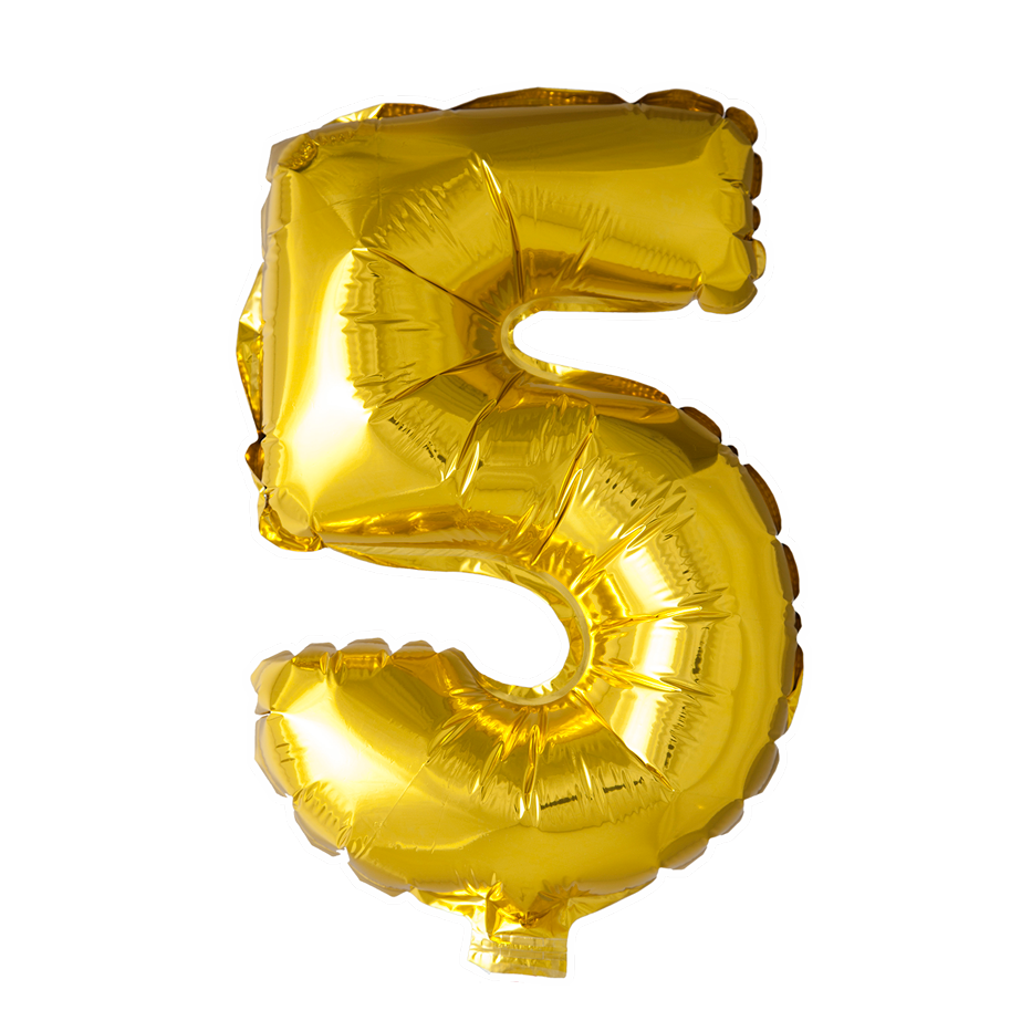Afbeelding van Folie cijfer 5 goud klein met helium