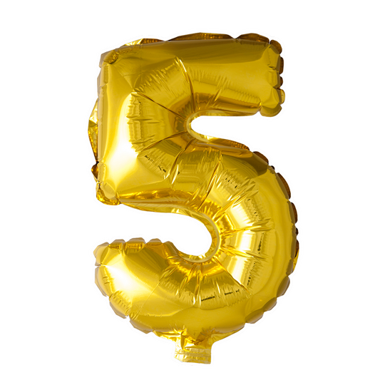 Afbeelding van Folie cijfer 5 goud klein met helium