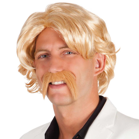 Afbeelding van Pruik Chuck blond met snor