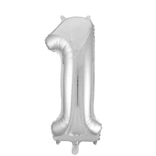 Afbeelding van Folie cijfer 1 zilver groot met helium