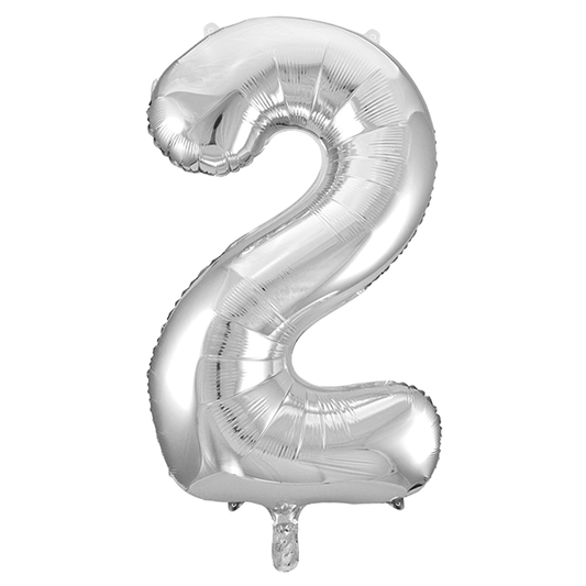 Afbeelding van Folie cijfer 2 zilver groot met helium