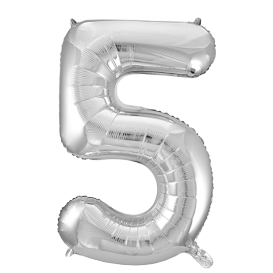Afbeelding van Cijferballon Groot Zilver #5 met helium