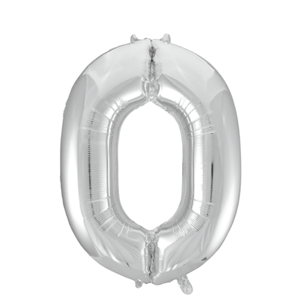 Afbeelding van Folie cijfrer groot #0 Zilver met helium