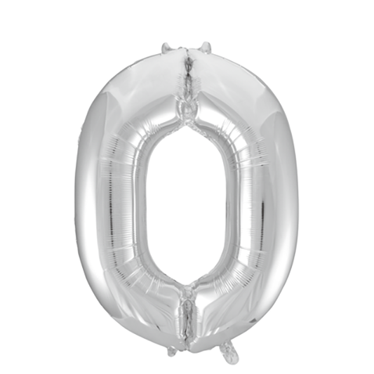 Afbeelding van Folie cijfrer groot #0 Zilver met helium
