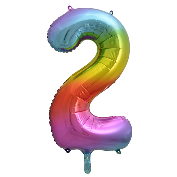 Afbeelding van Folie cijfer 2 regenboog groot met helium