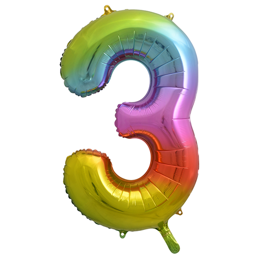 Afbeelding van Foliecijfer groot 3 regenboog met helium
