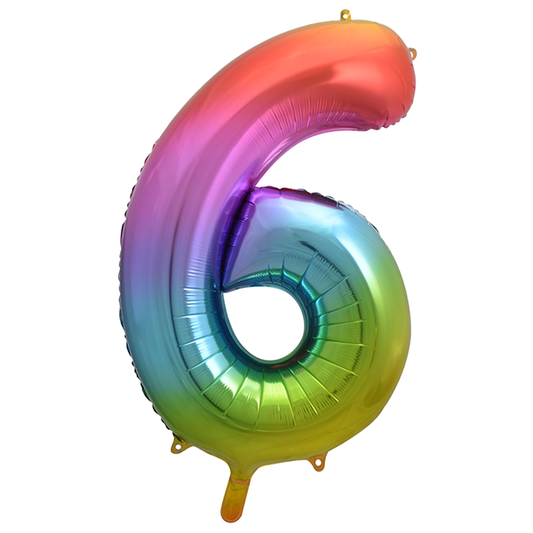 Afbeelding van Folie cijfer 6 regenboog groot met helium