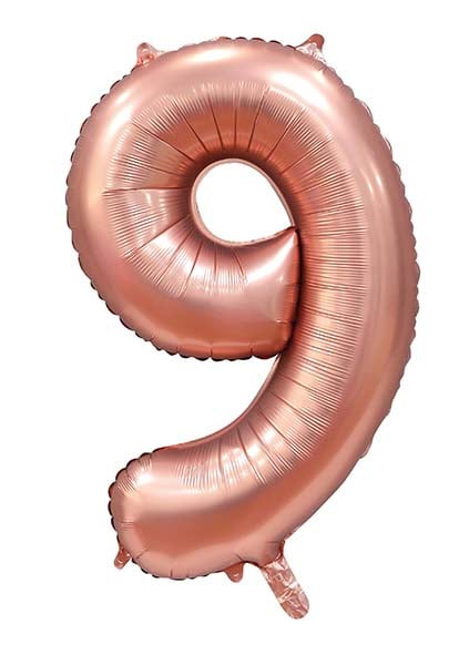Afbeelding van Foliecijfer groot 9 rosegold met helium