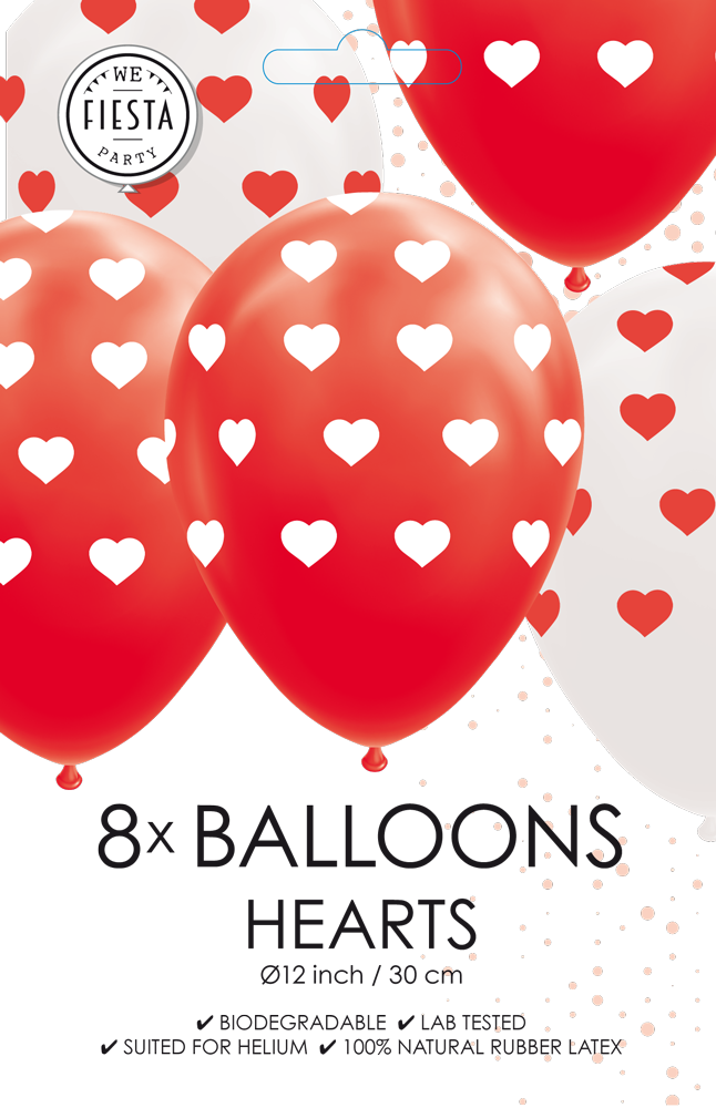 Afbeelding van Ballonnen hartjes rood-wit