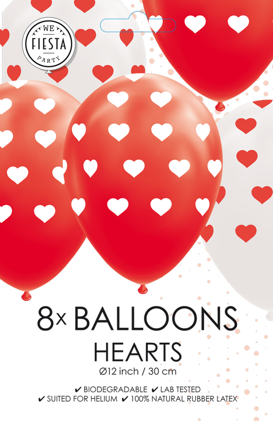 Afbeelding van Ballonnen hartjes rood-wit