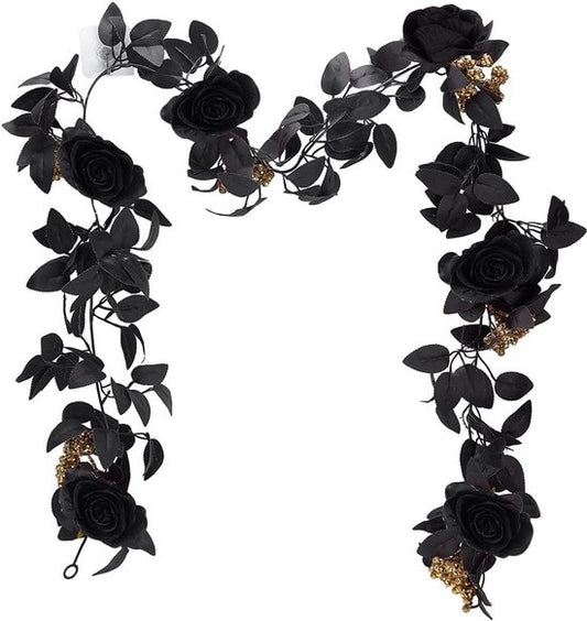 Afbeelding van Bloemenslinger zwarte rozen 175 cm