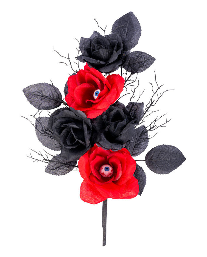 Afbeelding van Bosje rode en zwarte  rozen met ogen