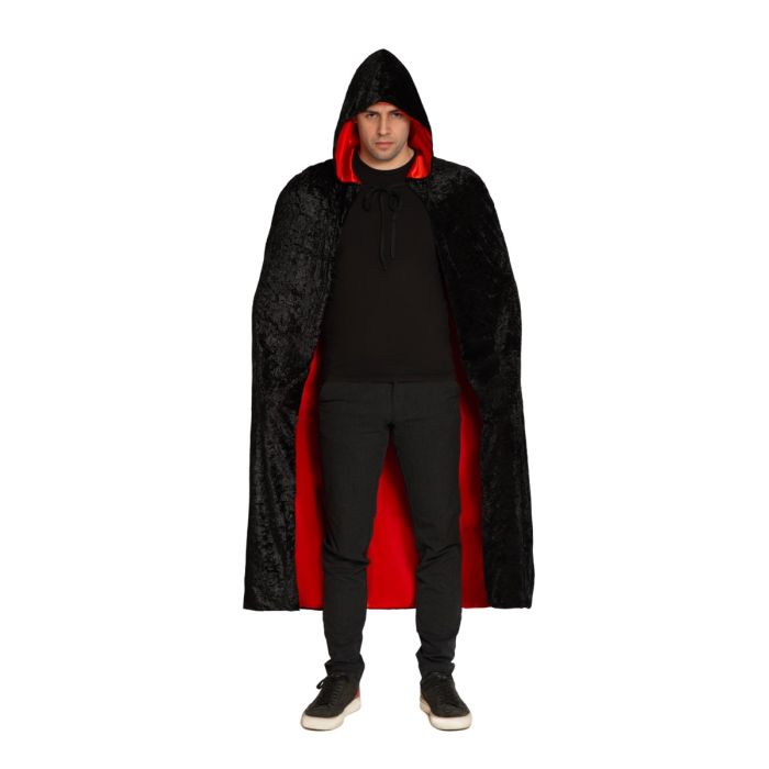 Afbeelding van Cape velvet met Capuchon zwart - rood
