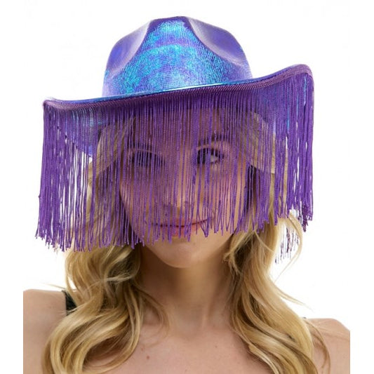 Afbeelding van Cowboyhoed iridescent paars met franje