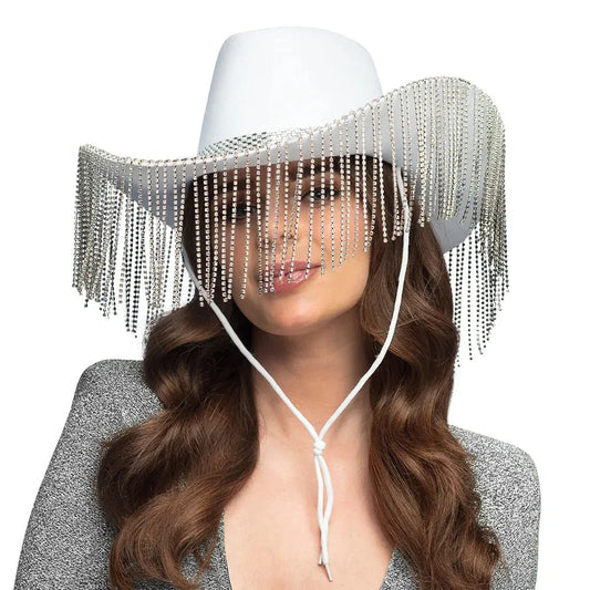 Afbeelding van Cowboyhoed showgirl wit glitter & strass