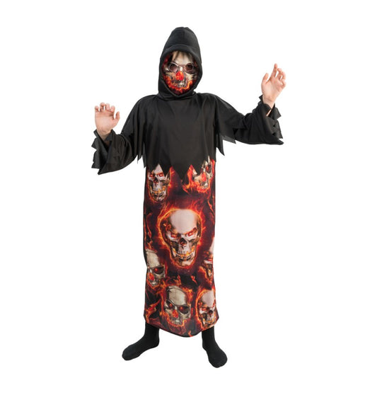 Afbeelding van Fire Skull costume & mask  kids 