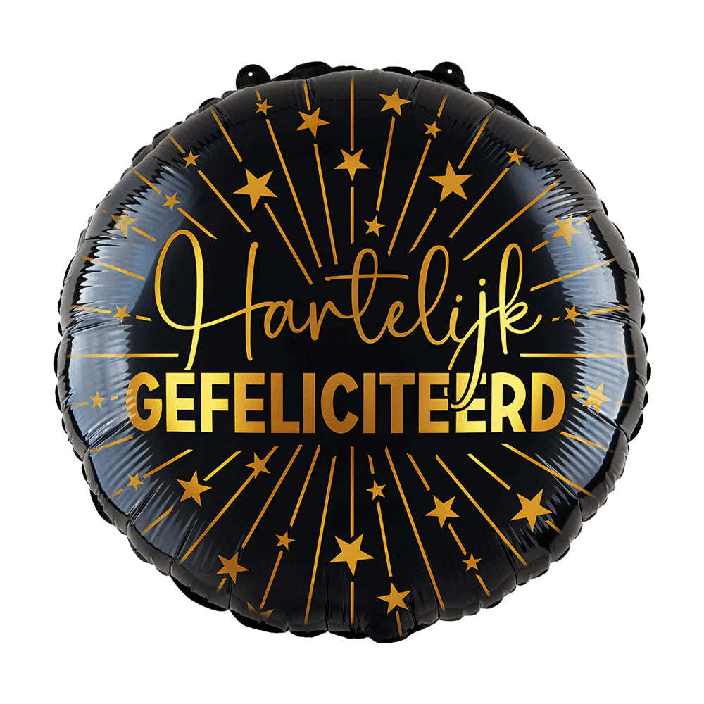Afbeelding van Folie Ballon Hartelijk Gefeliciteerd zwart-goud