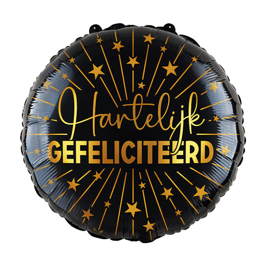 Afbeelding van Folie Ballon Hartelijk Gefeliciteerd zwart-goud