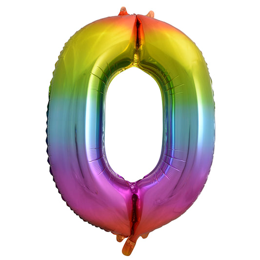 Afbeelding van Folie cijfer 0 regenboog
