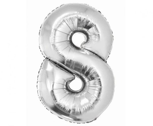 Afbeelding van Folieballon #8 Zilver 90cm. met helium