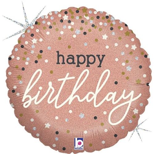 Afbeelding van Folieballon ’Happy Birthday’ holo glitter rosé (Ø45cm)