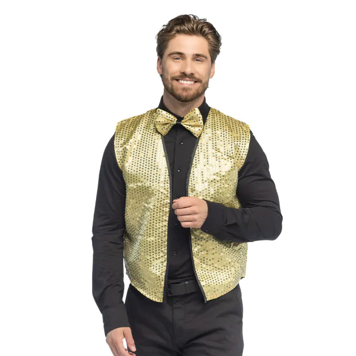 Afbeelding van Gilet & Strik Pailletten goud L-XL