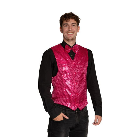 Afbeelding van Gillet  Vest met strikje roze XL