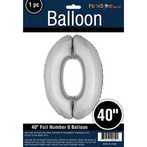 Afbeelding van Folie cijfer 0 zilver 40" met helium